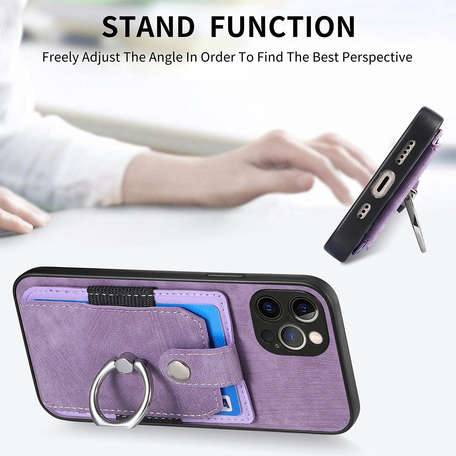 For iPhone 12 Pro PU Leather Coated PC+TPU Phone Case Ring Kickstand Card Holder Back Cover For iPhone 12 Pro PU Leather Coated PC+TPU Phone Case Ring Kickstand Card Holder Back Cover